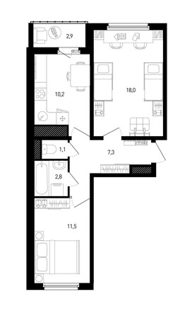 Планировка 2-комн 52,3 м²