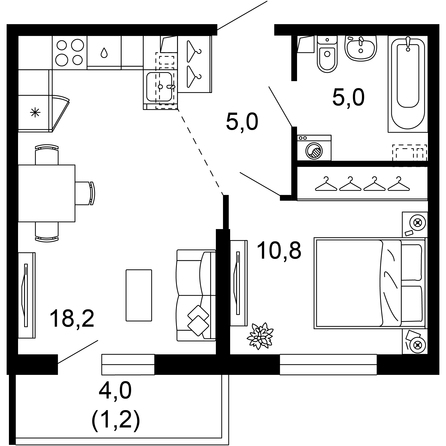 Планировка 1-комн 39,6 - 40,2 м²