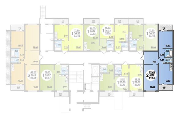 Планировка 2-комн 64,53 м²