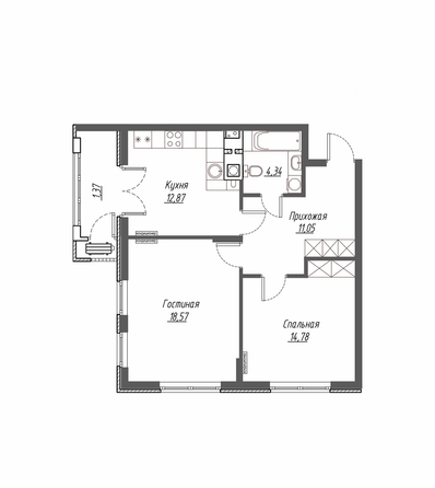 Планировка 2-комн 63,23 м²