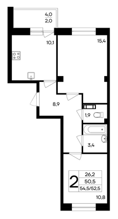 Планировка 2-комн 54,5 м²