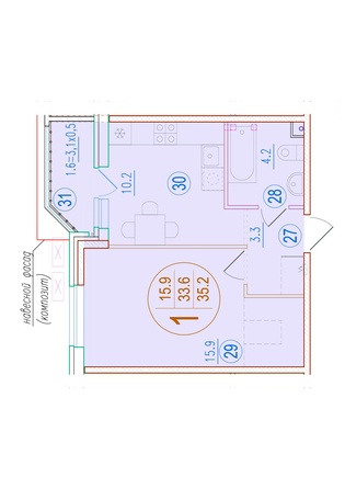 Планировка 1-комн 35,2 м²