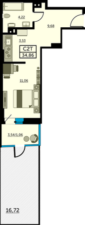 Планировка Студия 34,86 м²