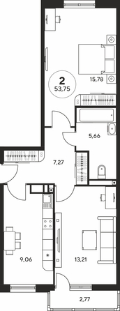 Планировка 2-комн 53,6 м²