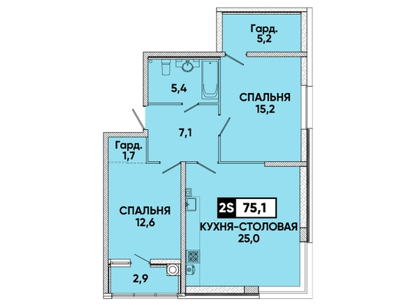 Планировка 1-комн 75,1 м²