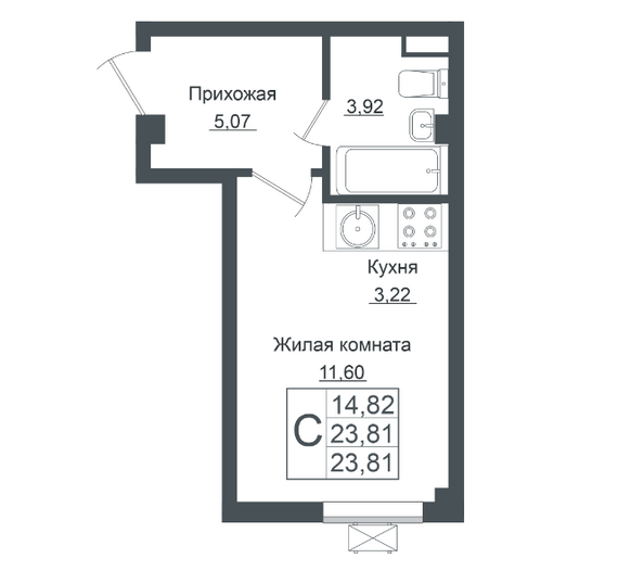 Планировка Студия 23,81 м²