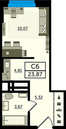 Планировка Студия 23,87 м²