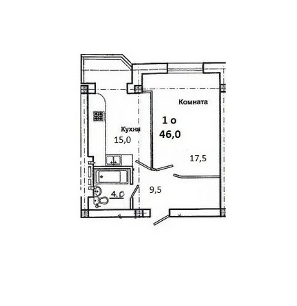 Планировка 1-комн 46 м²