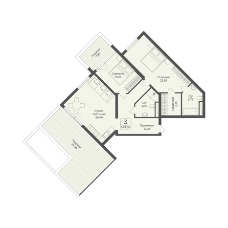 Планировка Апартамент 143,85 м²
