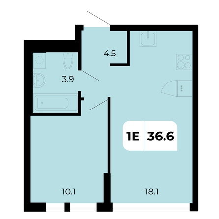 Планировка 1-комн 36,6 м²