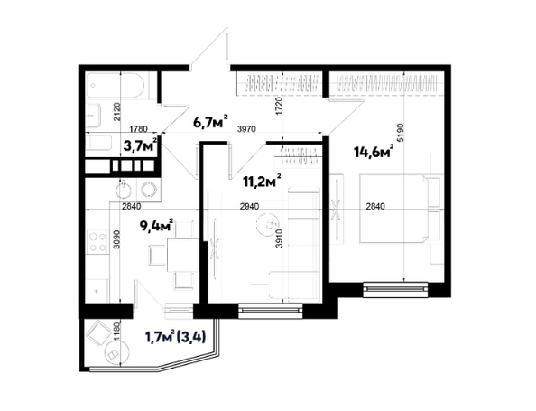 Планировка 2-комн 47,3 м²