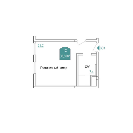 Планировка Студия 36,6 м²