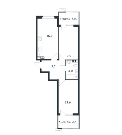 Планировка 2-комн 59,55 м²