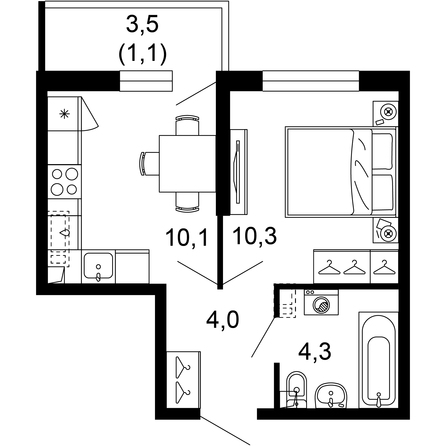 Планировка 1-комн 29,8 м²