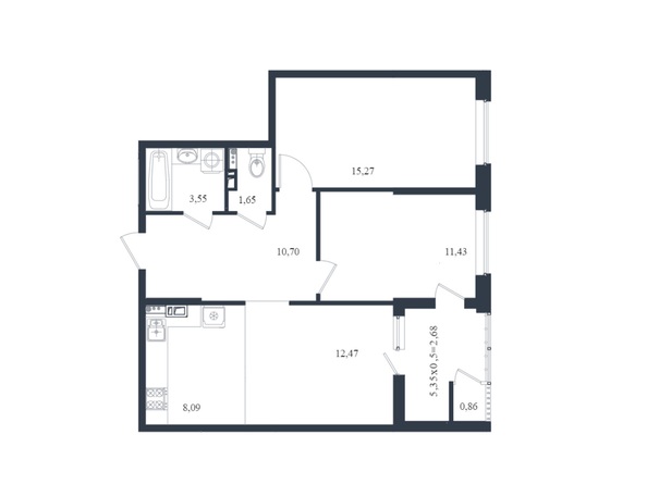 Планировка 3-комн 66,51, 66,7 м²