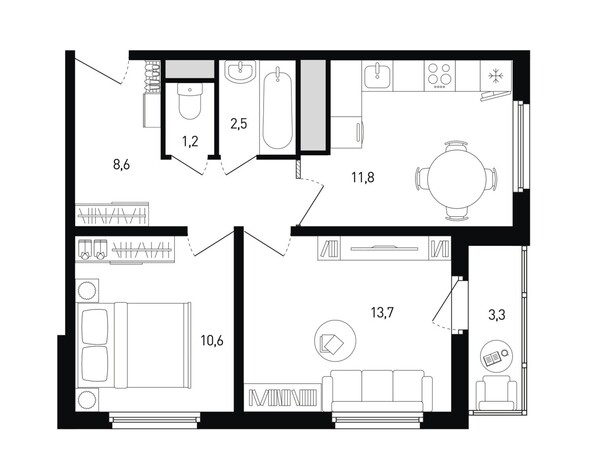 Планировка 2-комн 50,1 м²