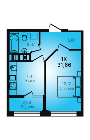 Планировка 1-комн 31,66 м²