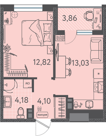 Планировка 1-комн 36,06 м²