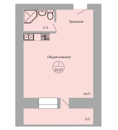 Планировка Студия 33,27 м²