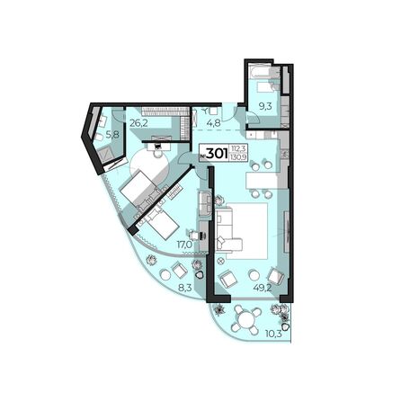 Планировка 2-комн 130,9 м²