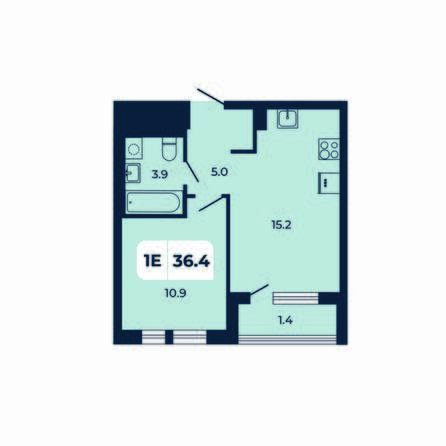 Планировка 1-комн 36,4 м²