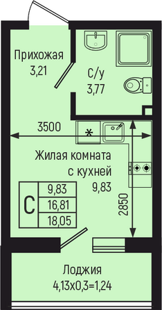 Планировка Студия 18,05 м²