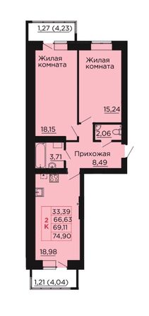 Планировка 2-комн 69,11 м²