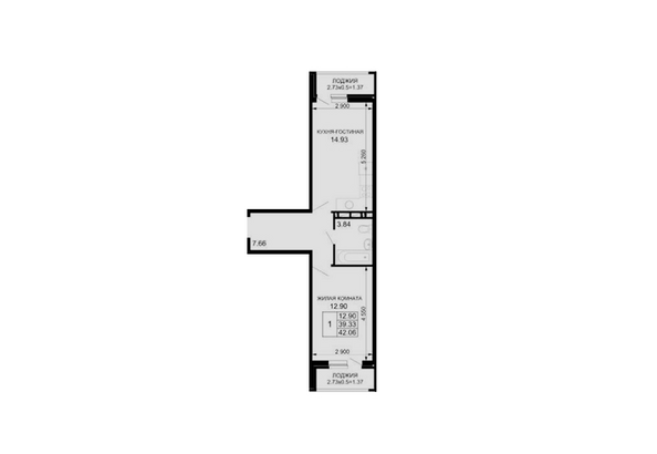 Планировка 1-комн 42,06 м²