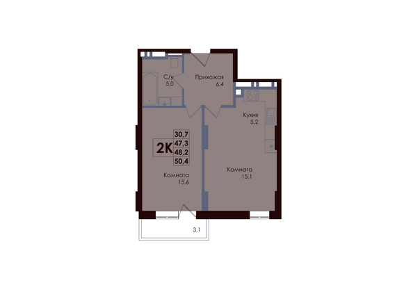 Планировка 2-комн 48,2 м²