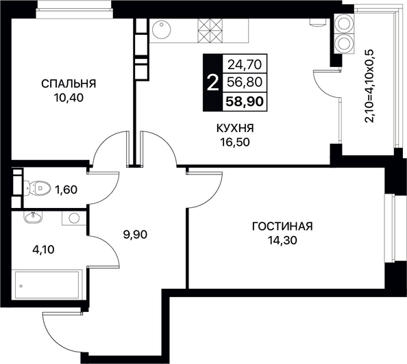 Планировка 2-комн 58,9 м²