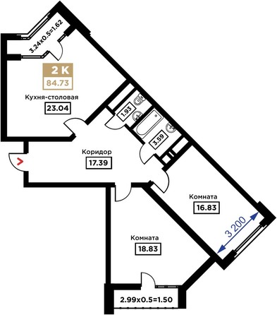 Планировка 2-комн 84,73 м²