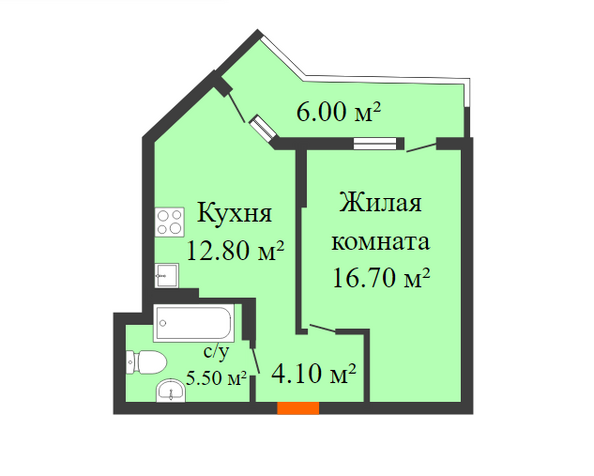 Планировка 1-комн 41,9 - 42,3 м²