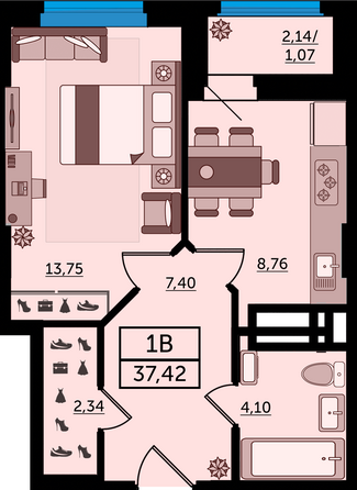 Планировка 1-комн 37,42 м²