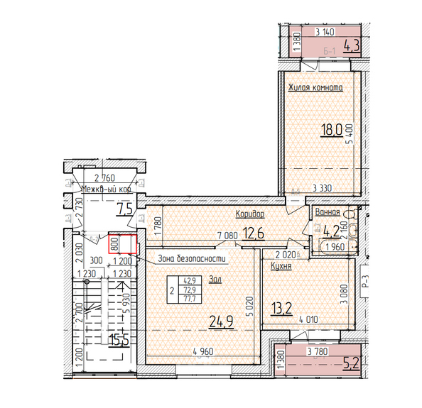 Планировка 2-комн 77,7 м²