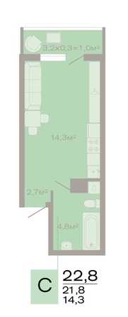 Планировка Студия 22,8 м²