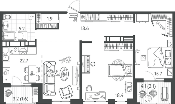 Планировка 2-комн 81,2 м²