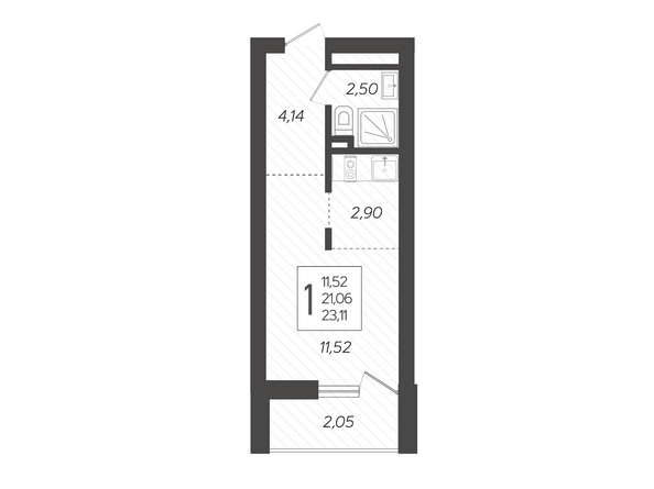 Планировка 1-комн 23,11 м²