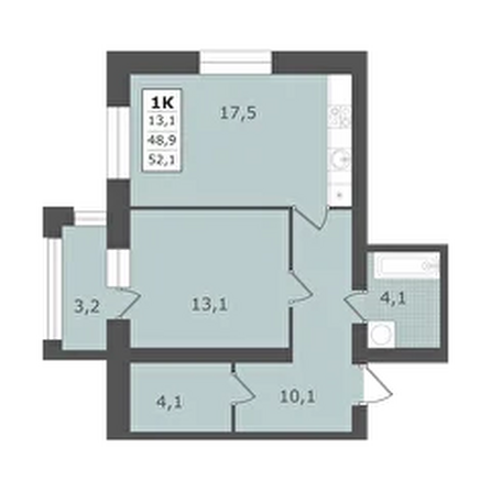 Планировка 1-комн 52,1 м²