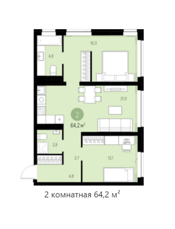 Планировка 2-комн 64,2 м²