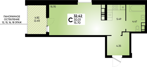 Планировка 1-комн 32,42 м²