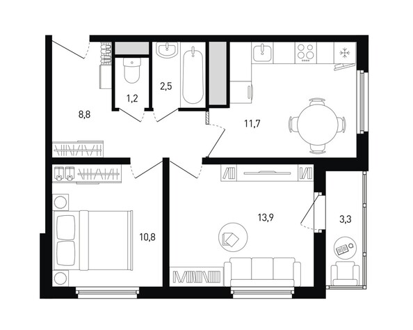 Планировка 2-комн 50,1, 50,6 м²