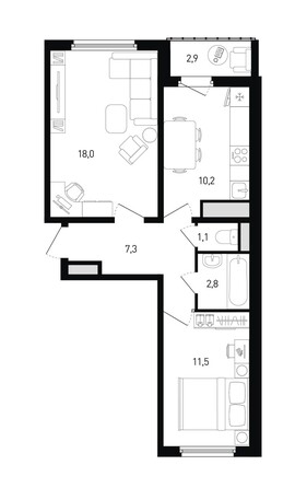 Планировка 2-комн 52,4 - 53,4 м²