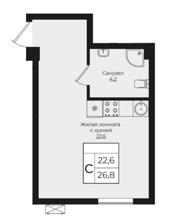 Планировка Студия 26,8 м²