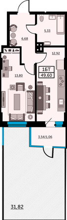 Планировка 1-комн 49,6 м²