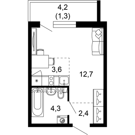 Планировка 1-комн 24,3 м²