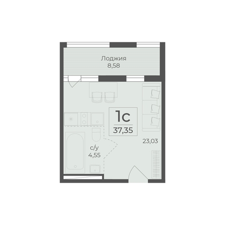 Планировка 1-комн 37,35 м²