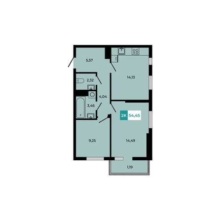 Планировка 2-комн 54,45 м²