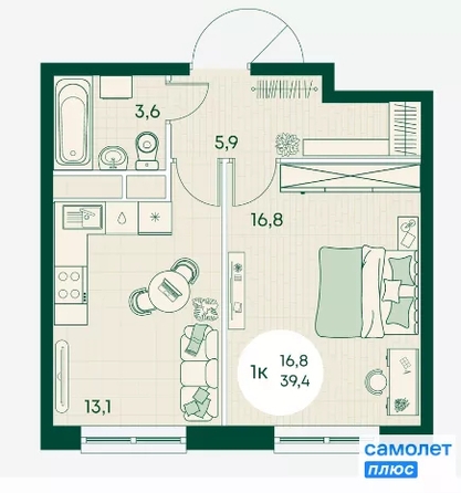 
  Продается 1-комн. квартира 39.4 м², в ЖК Green Apple (Грин эпл), блок 1. Фото 8.