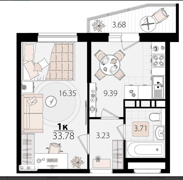 
   Продам 1-комнатную, 33.78 м², Северная дамба ул, 10

. Фото 1.