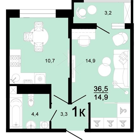 
   Продам 1-комнатную, 36.5 м², Горячий, литера 3

. Фото 1.